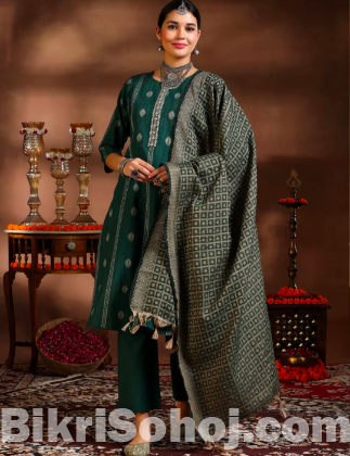 Green Woven Design Cotton Blend INDIAN SELLER